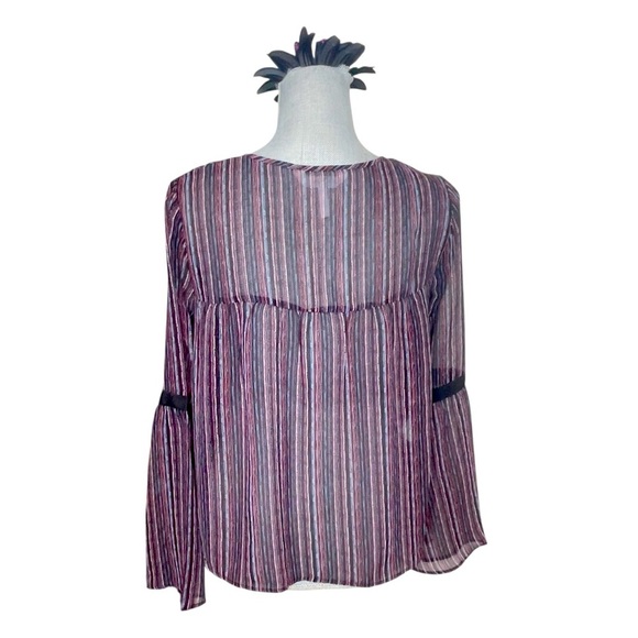 BCBGeneration Ruffle Front Pirate SHEER STRIPED BLOUSE BELL SLEEVES XXS - Picture 3 of 13